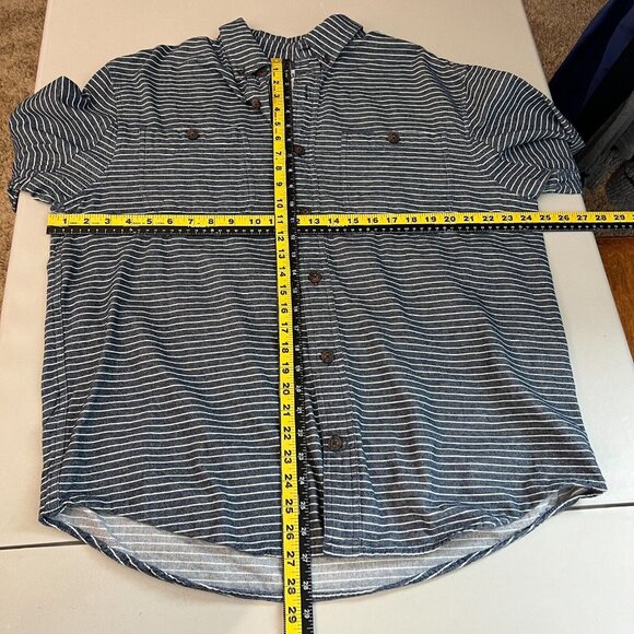 Duluth Trading Co Shirt Mens Large Blue Stripe Free Swingin' Flannel Relaxed Fit - Picture 2 of 10